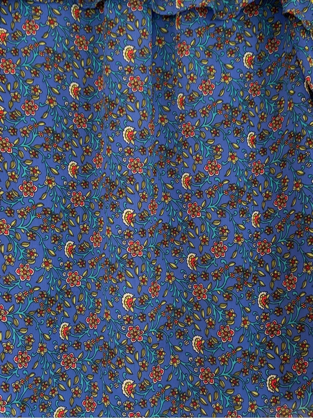 Loft Bright Blue Floral Ruffle Short-Sleeve Feminine Blouse XS